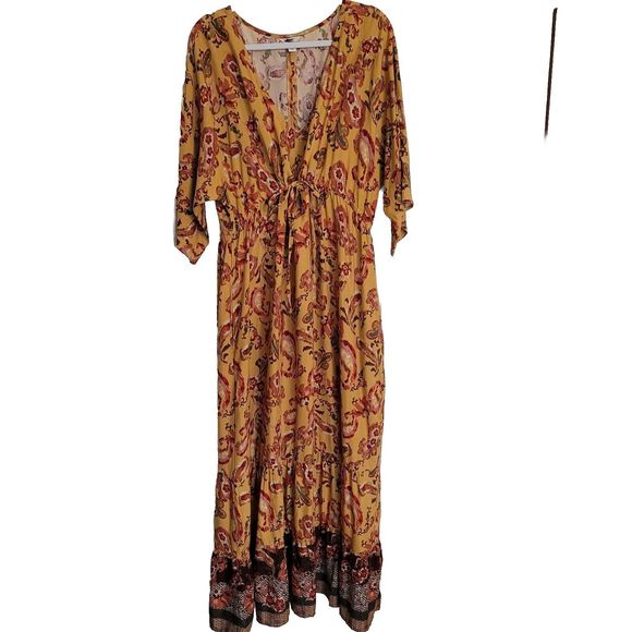 Cato 1946 Boho Maxi Dress XL Multicolor Paisley Yellow Red - Picture 2 of 15